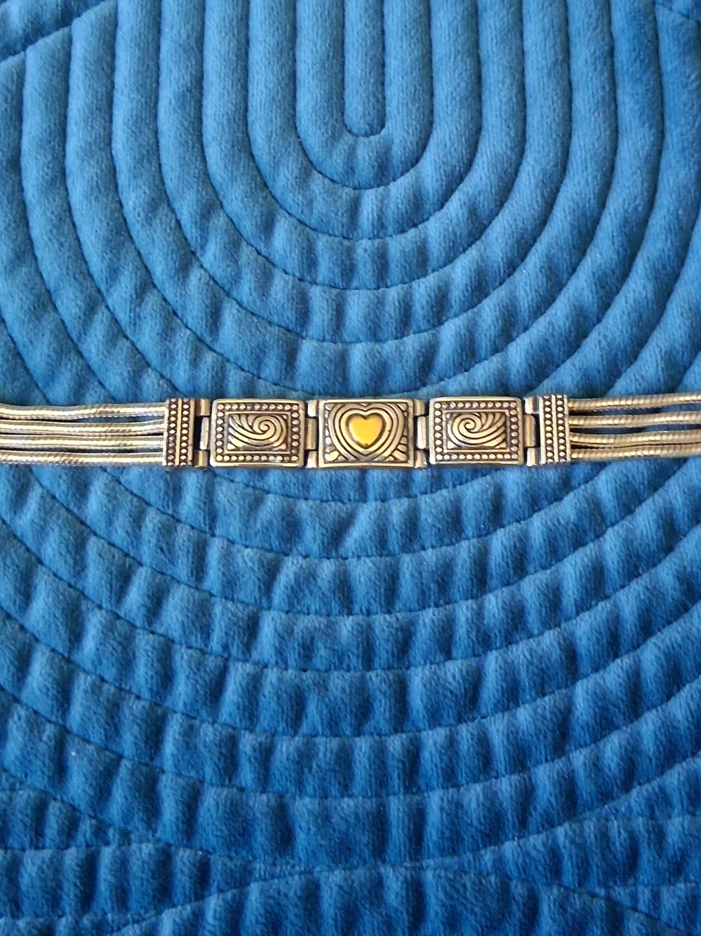 Brighton Silver-Tone Multi-Row Bracelet with Gold Tone Heart Accent